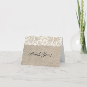 Tarjeta de agradecimiento de boda rústica de encaj