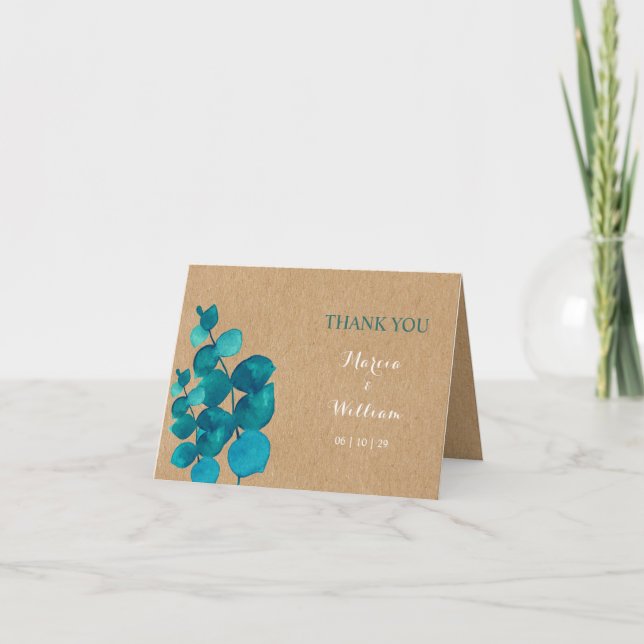 Tarjeta de agradecimiento de boda rústica de eucal (Anverso)