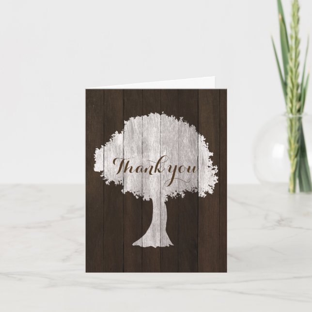 Tarjeta de agradecimiento de boda rústica de roble (Anverso)