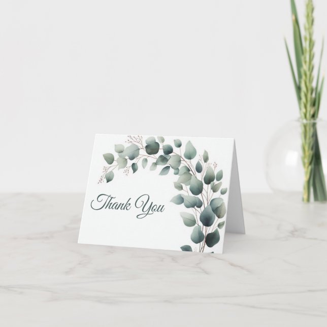 Tarjeta de agradecimiento de boda simple de eucali (Anverso)