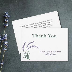 Tarjeta de agradecimiento de boda simple de lavand