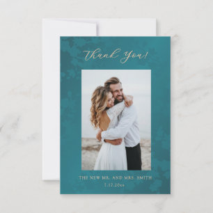 Tarjeta de agradecimiento de boda tono joya pavo r