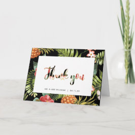 Tarjeta de agradecimiento de boda tropical dorada
