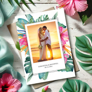 Tarjeta de agradecimiento de boda tropical para no