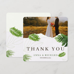 Tarjeta de agradecimiento de boda tropical románti