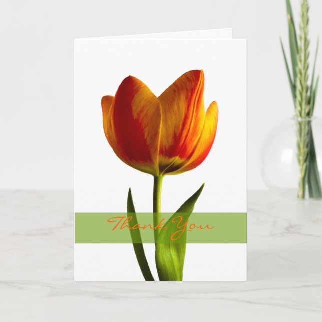 Tarjeta de agradecimiento de boda Tulipán Naranja (Anverso)