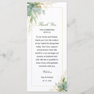Tarjeta de agradecimiento de boda verde botánico l