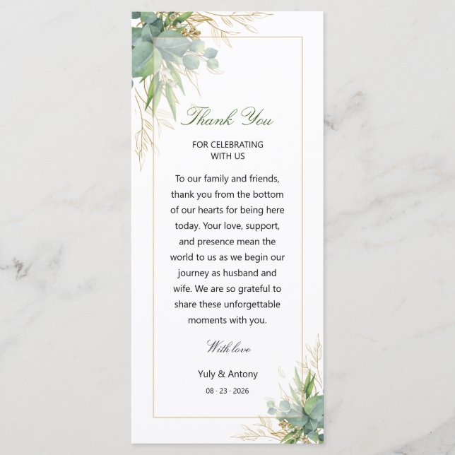 Tarjeta de agradecimiento de boda verde botánico l (Anverso)