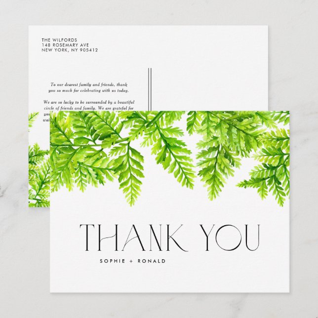 Tarjeta de agradecimiento de boda Verde Chartreuse (Anverso / Reverso)