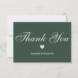 Tarjeta de agradecimiento de boda verde elegante