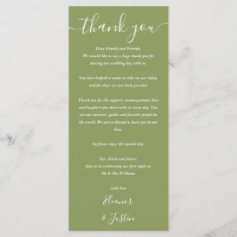 Tarjeta de agradecimiento de boda verde musgo