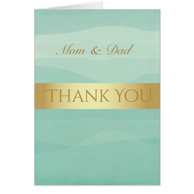 Tarjeta de agradecimiento de boda verde oro (Frente)