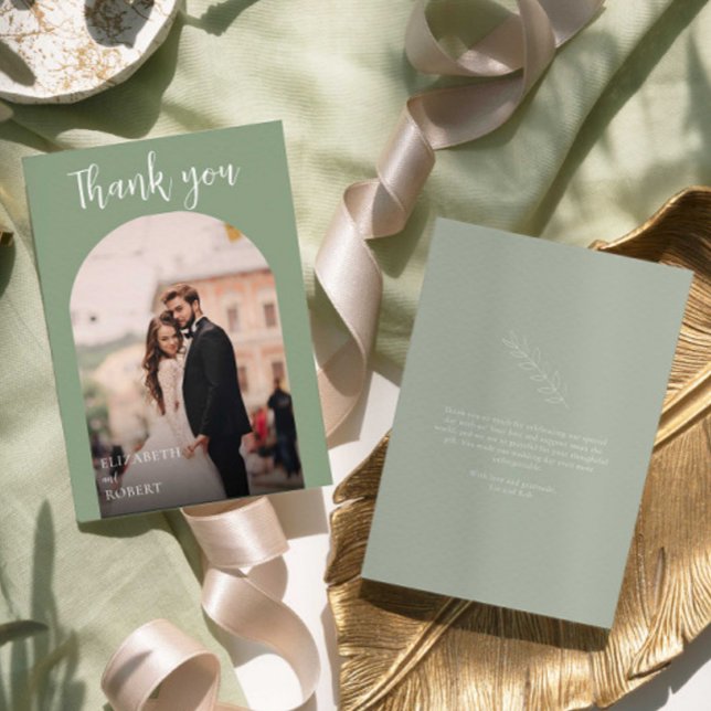 Tarjeta de agradecimiento de boda Verde Sage Foto  (Subido por el creador)