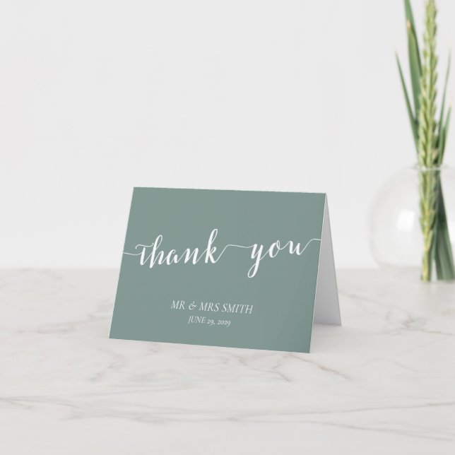 Tarjeta de agradecimiento de boda verde salvia mod (Anverso)
