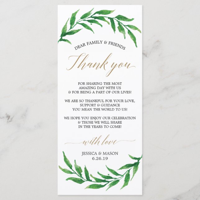Tarjeta de agradecimiento de boda - Verdor (Anverso)