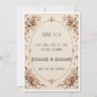 Tarjeta de agradecimiento de boda vintage elegante