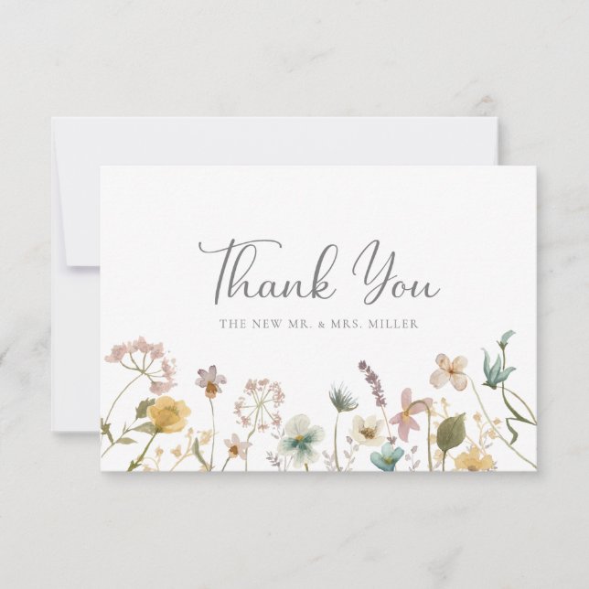 Tarjeta de agradecimiento de bodas con flores silv (Anverso)
