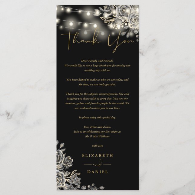 Tarjeta de agradecimiento de bodas con luces de ro (Anverso)
