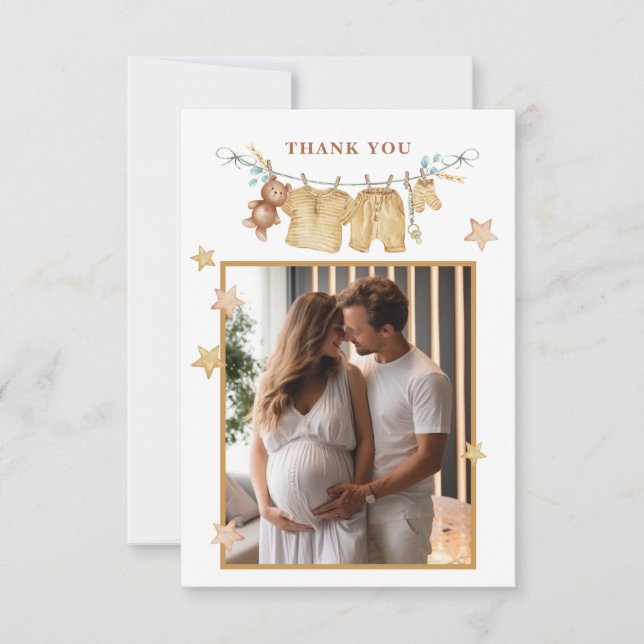 Tarjeta de agradecimiento de Boho Baby Shower Phot (Anverso)