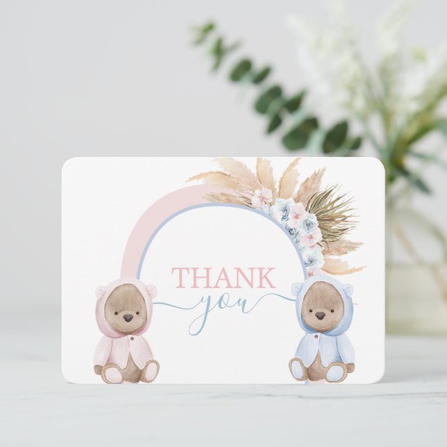 Tarjeta de agradecimiento de Boho Bear Twins niño  (Anverso de pie)