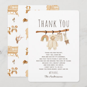 Tarjeta de agradecimiento de Boho Clothesline Baby