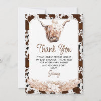 Tarjeta de agradecimiento de Boho Highland Cow Bab