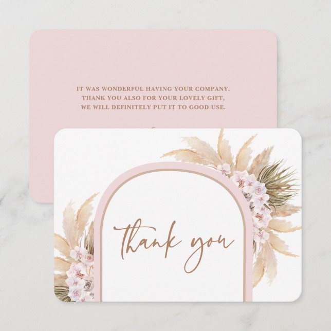 Tarjeta de agradecimiento de Boho Pink Pampas Gras (Anverso / Reverso)