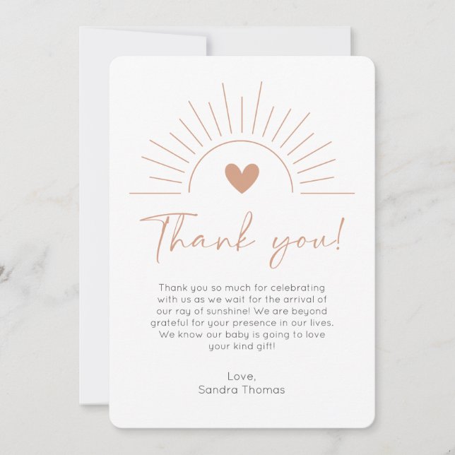 Tarjeta de agradecimiento de Boho Sun Baby Shower (Anverso)