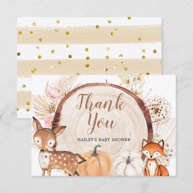 Tarjeta de agradecimiento de Boho Woodland Pumpkin (Anverso / Reverso)