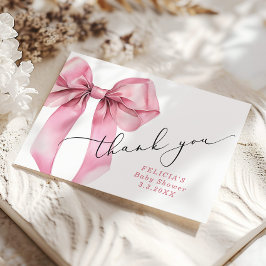 Tarjeta de agradecimiento de Bow rosa Baby Shower