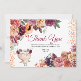 Tarjeta de agradecimiento de búho floral de otoño