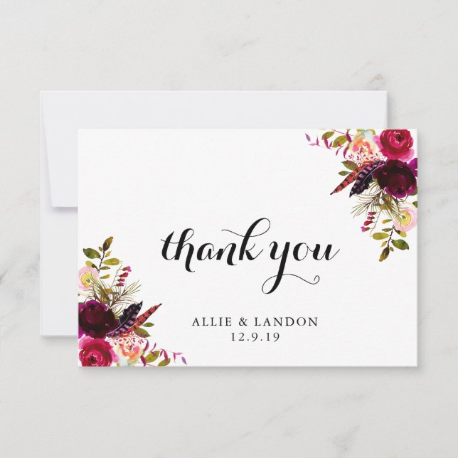 Tarjeta de agradecimiento de Burgundy Floral (Anverso)