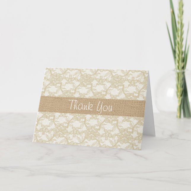 Tarjeta de agradecimiento de Burlap y Lace (Anverso)