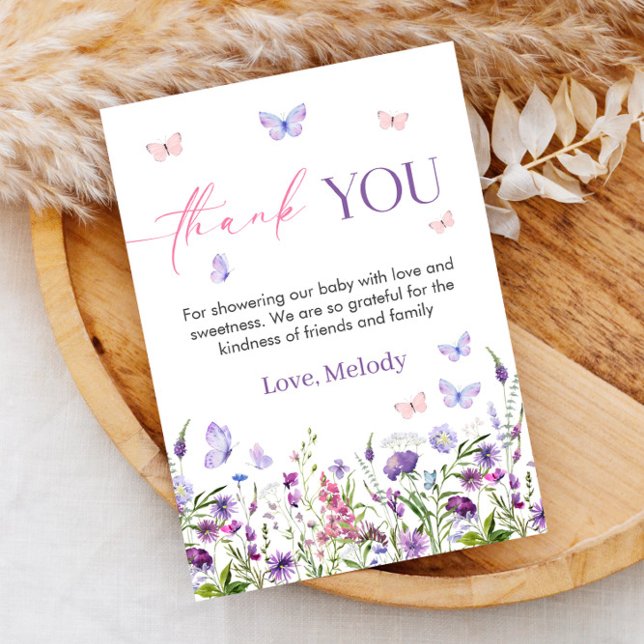 Tarjeta de agradecimiento de Butterfly Wildflower  (Butterfly Wildflower Baby Shower Thank You Card)