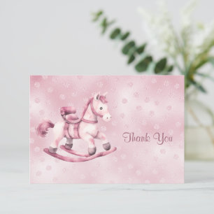 Tarjeta de agradecimiento de caballo mecedora rosa