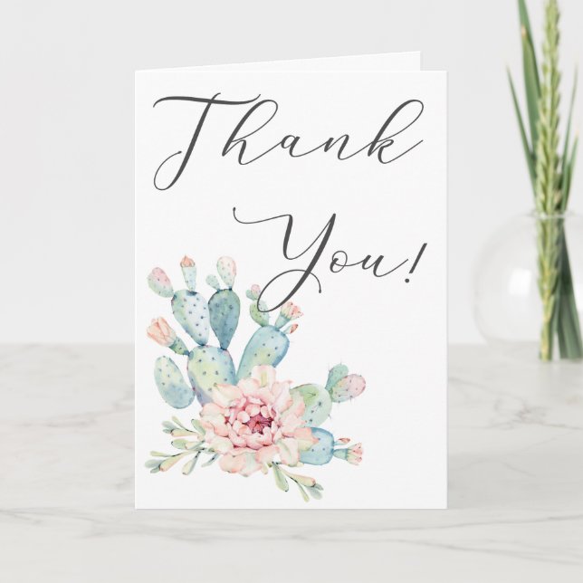Tarjeta de agradecimiento de cactus con acuarela p (Anverso)