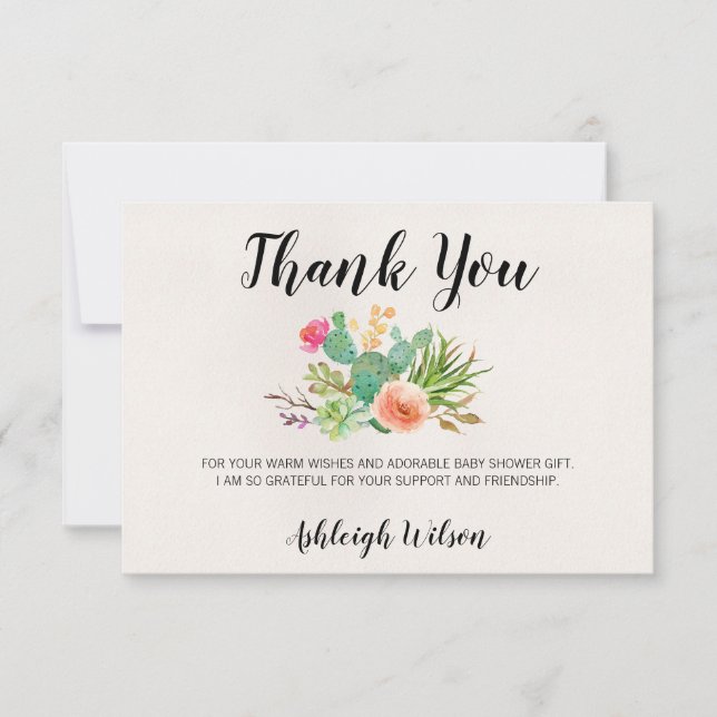 Tarjeta de agradecimiento de Cactus Floral Baby Sh (Anverso)