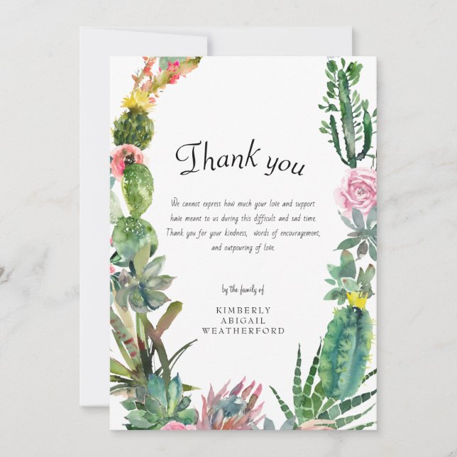 Tarjeta de agradecimiento de Cactus Funeral (Anverso)
