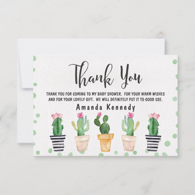 Tarjeta de agradecimiento de Cactus Pots Baby Show (Anverso)