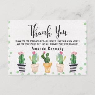 Tarjeta de agradecimiento de Cactus Pots Baby Show