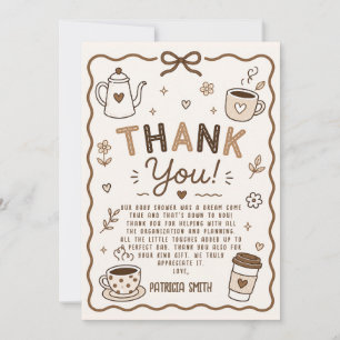 Tarjeta de agradecimiento de café de bebé en camin
