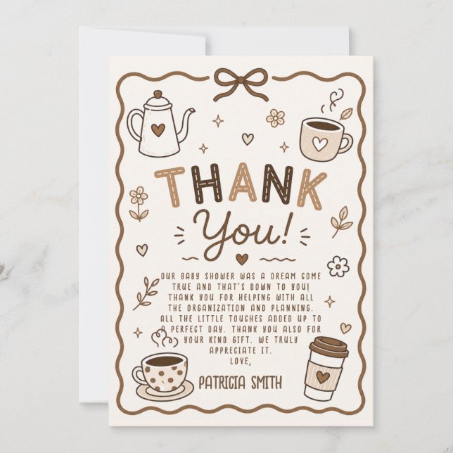 Tarjeta de agradecimiento de café de bebé en camin (Anverso)