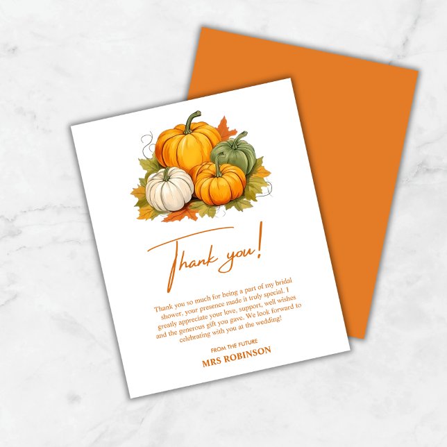 Tarjeta de agradecimiento de caída en el amor Cala (Budget Fall in Love Pumpkin Bridal Shower Thank You Card )