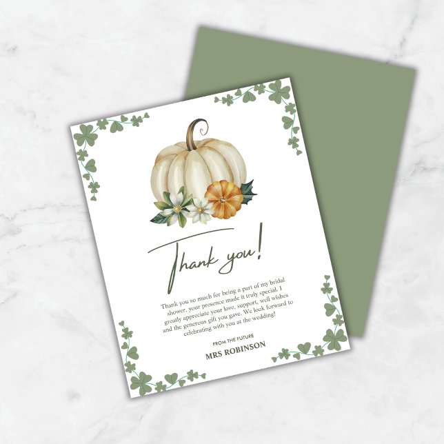 Tarjeta de agradecimiento de caída en el amor Cala (Budget Fall in Love Pumpkin Bridal Shower Thank You Card  )