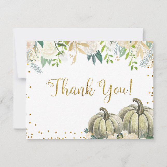 Tarjeta de agradecimiento de calabaza blanca y dor (Anverso)