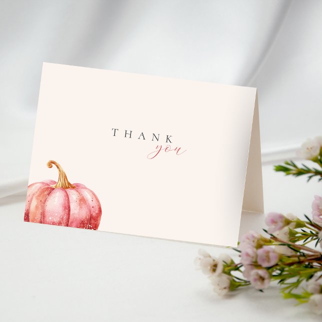 Tarjeta de agradecimiento de calabaza con acuarela (Pumpkin Baby Shower Thank you card.)