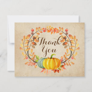Tarjeta de agradecimiento de calabaza de hojas de