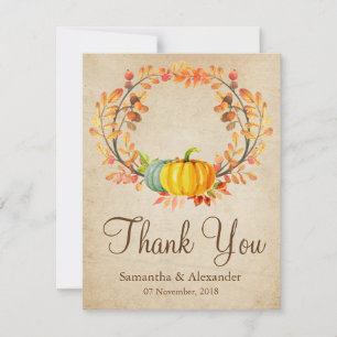 Tarjeta de agradecimiento de calabaza de hojas de