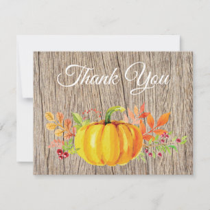 Tarjeta de agradecimiento de calabaza de otoño con