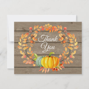 Tarjeta de agradecimiento de calabaza de otoño con